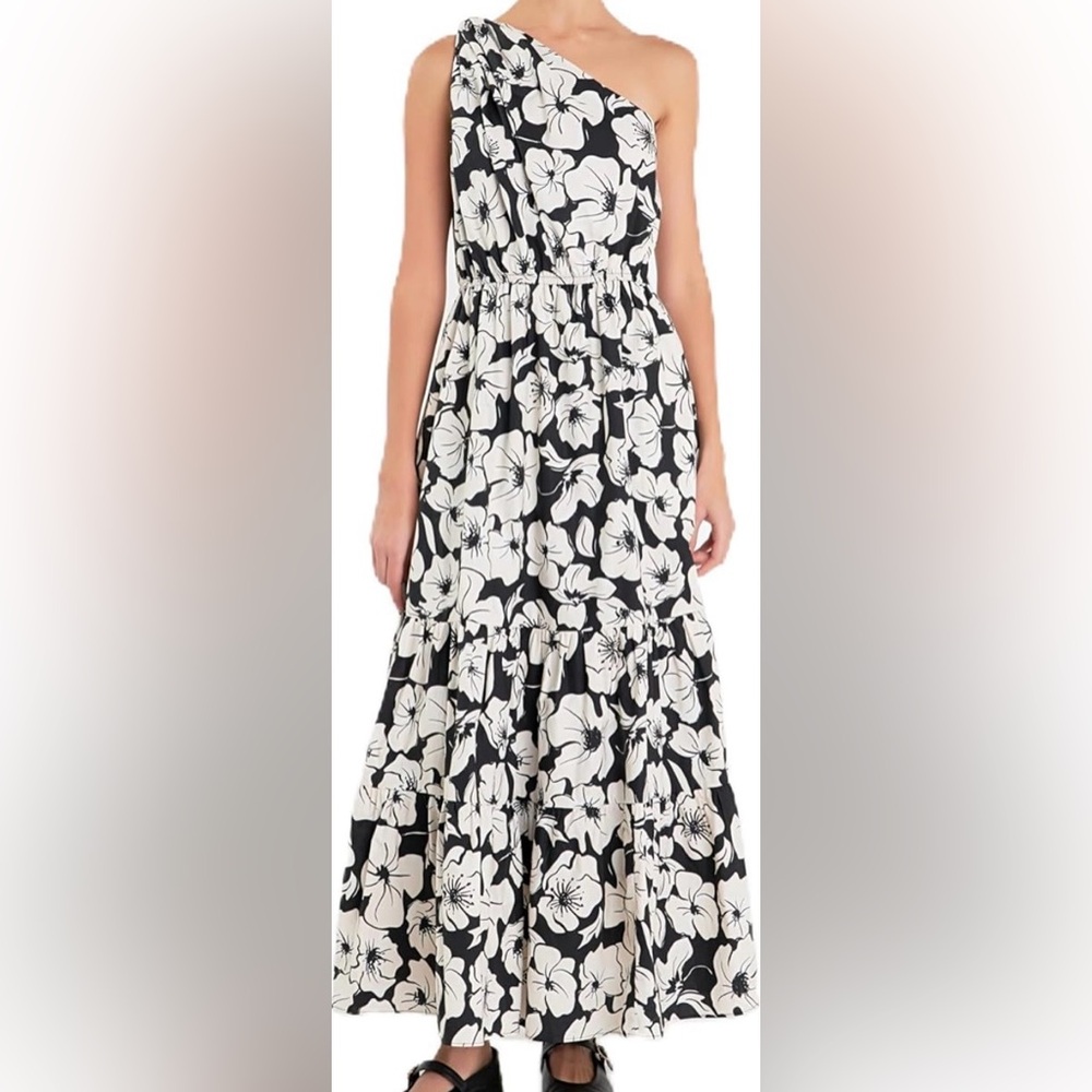English Factory Black and White Floral A-Line Dress